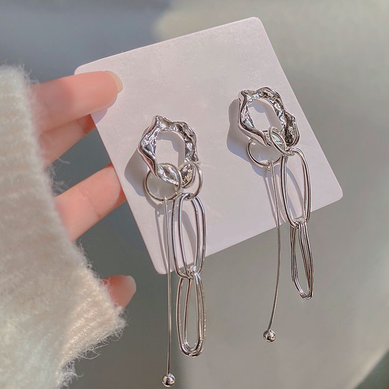 New Style Hollow Irregular Geometric Women's Metal Tassel Earrings