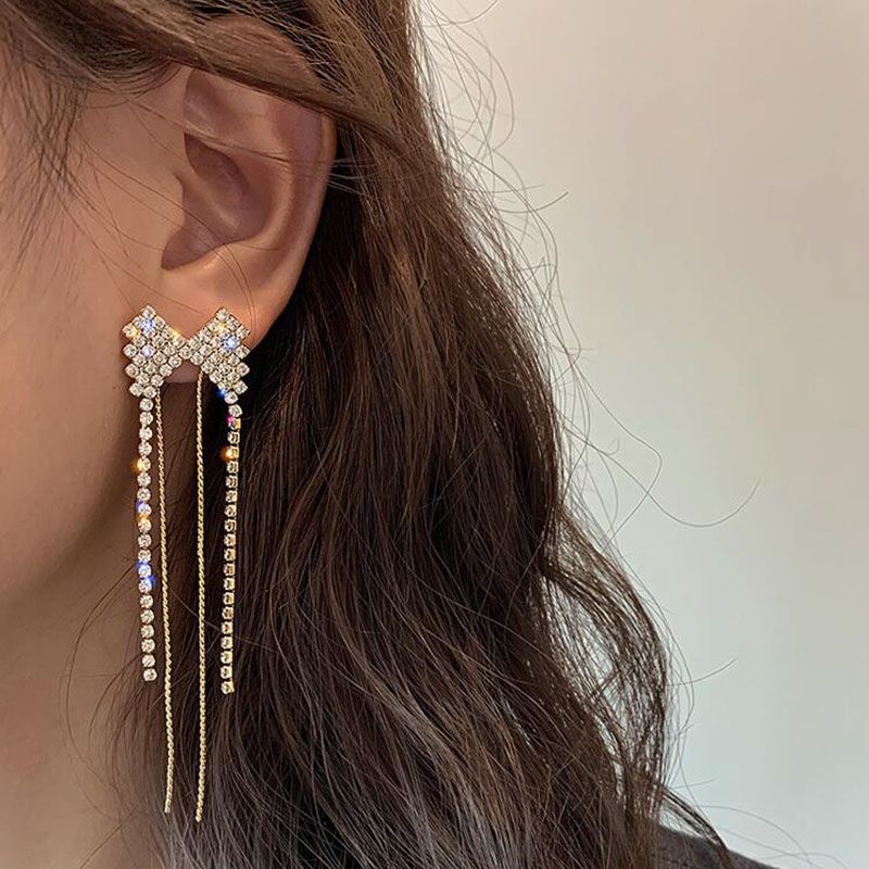 Women's Fashion Bow Knot Brass Earrings Plating Inlay Rhinestone Drop Earrings