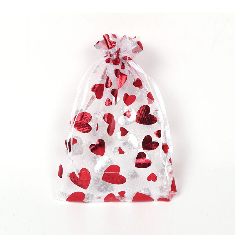 Cute Romantic Heart Shape Organza Valentine'S Day Jewelry Packaging Bags