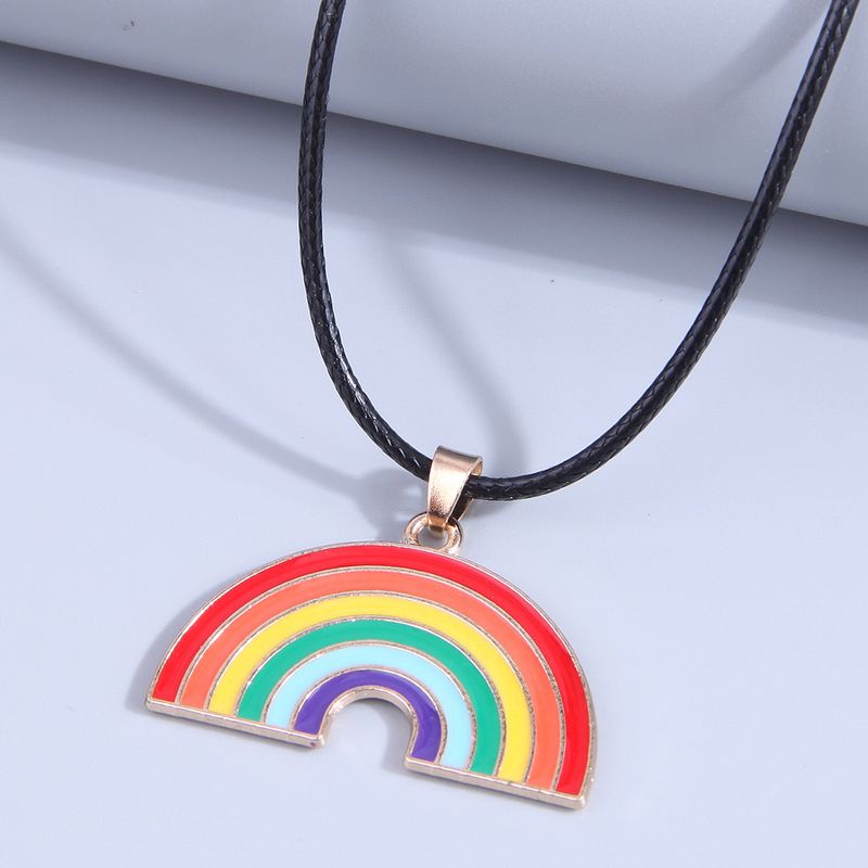 Women's Fashion Rainbow Pu Leather Alloy Necklace Splicing Necklaces