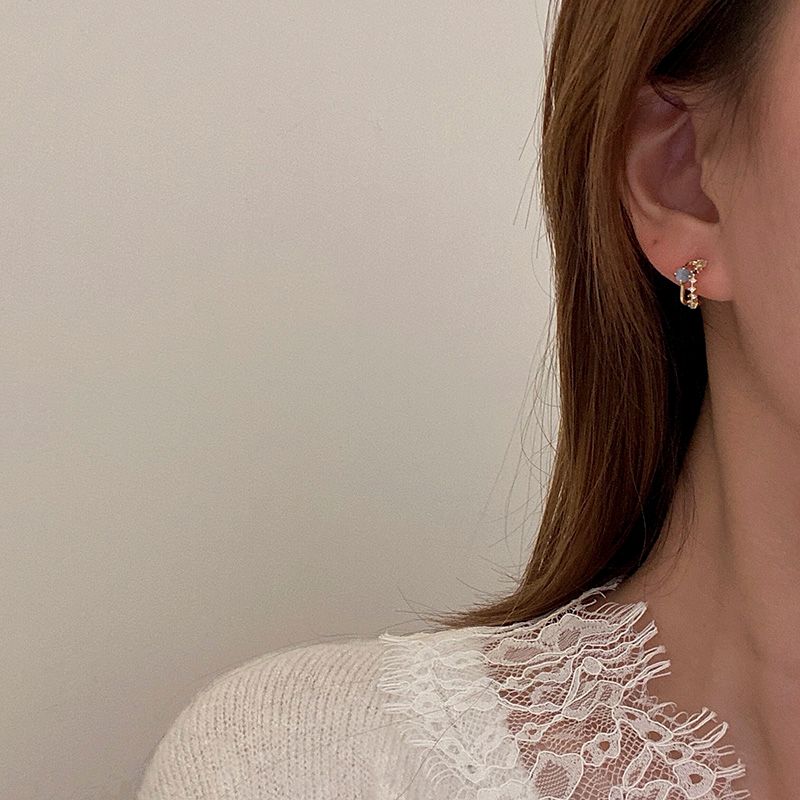 Korean Style Geometric Alloy Inlay Opal Earrings