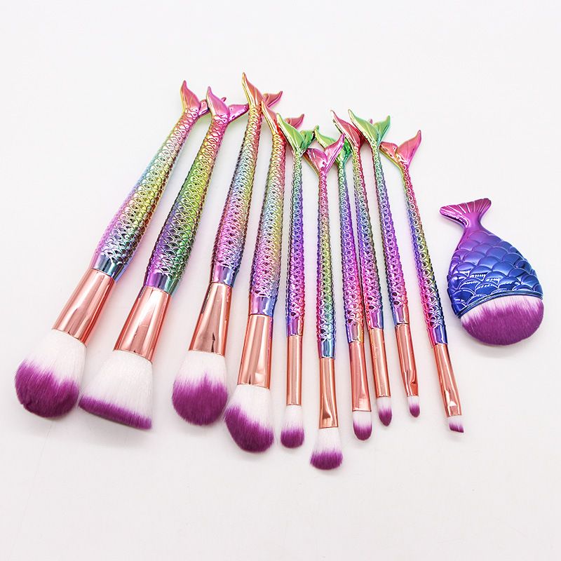 Fashion Animal Synthetic Fibre Colorful Mermaid Makeup Brushes