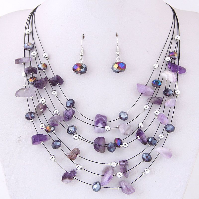 Ethnic Style Geometric Alloy Inlay Artificial Gemstones Earrings Necklace Jewelry Set