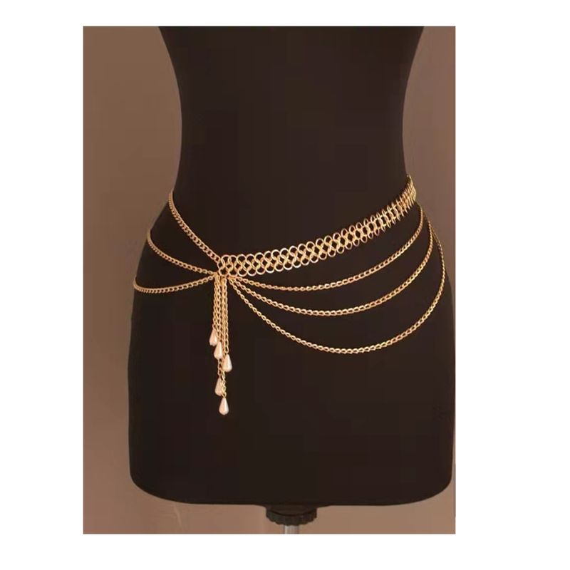 Sexy Geometric Alloy Plating Artificial Pearls Waist Chain
