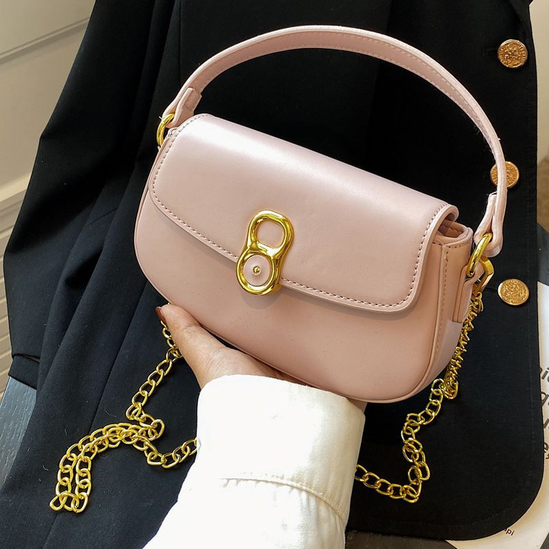 Solid Color Fashion Artificial Leather Soft Surface Chain Magnetic Snap Square Black White Pink Shoulder Bags
