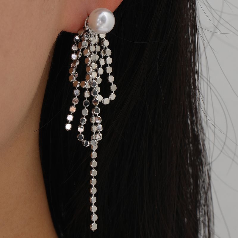 Fashion Geometric Tassel Alloy Splicing Pearl Earrings