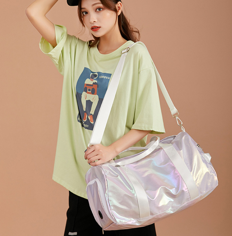 Geometric Pattern Fashion Travel Nylon Soft Surface Zipper Square Gradient Purple Pink Green Shoulder Bag