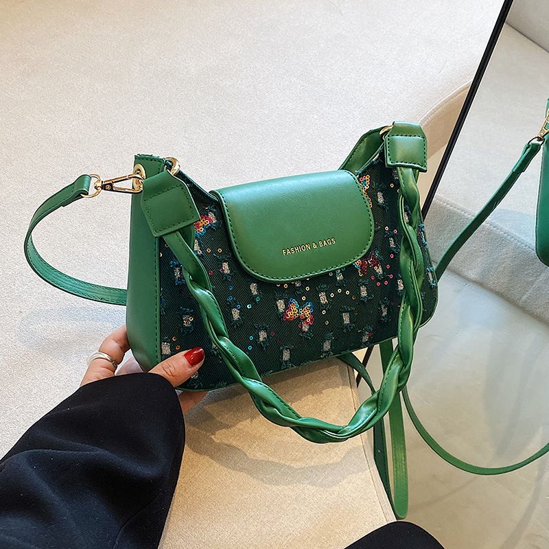 Butterfly Fashion Shopping Artificial Leather Soft Surface Magnetic Snap Square White Black Green Shoulder Bags