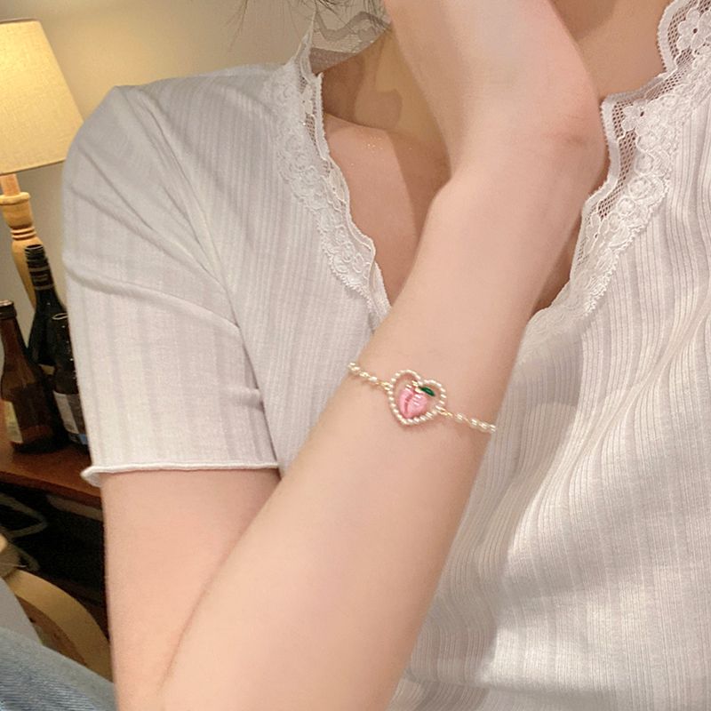 Mignon Coeur Forme Alliage Perlé Bracelets
