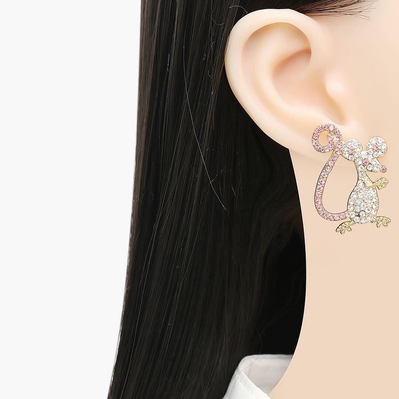 Women's Cute Novelty Animal Alloy Ear Studs Geometry Retro Inlaid Pearls Artificial Rhinestones Drop Earrings