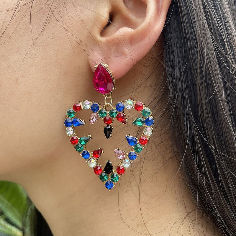 Women's Retro Bohemian Heart Shape Alloy Earrings Diamond Artificial Gemstones Drop Earrings