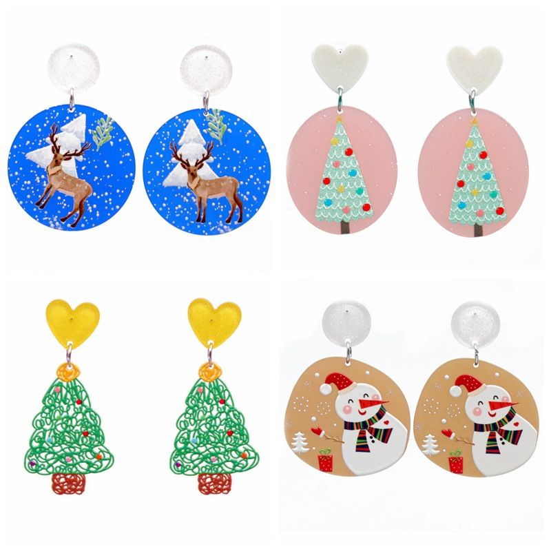 Women's Couple Men's Fashion Animal Christmas Tree Santa Claus Acrylic Earrings Cartoon Pattern No Inlaid Drop Earrings