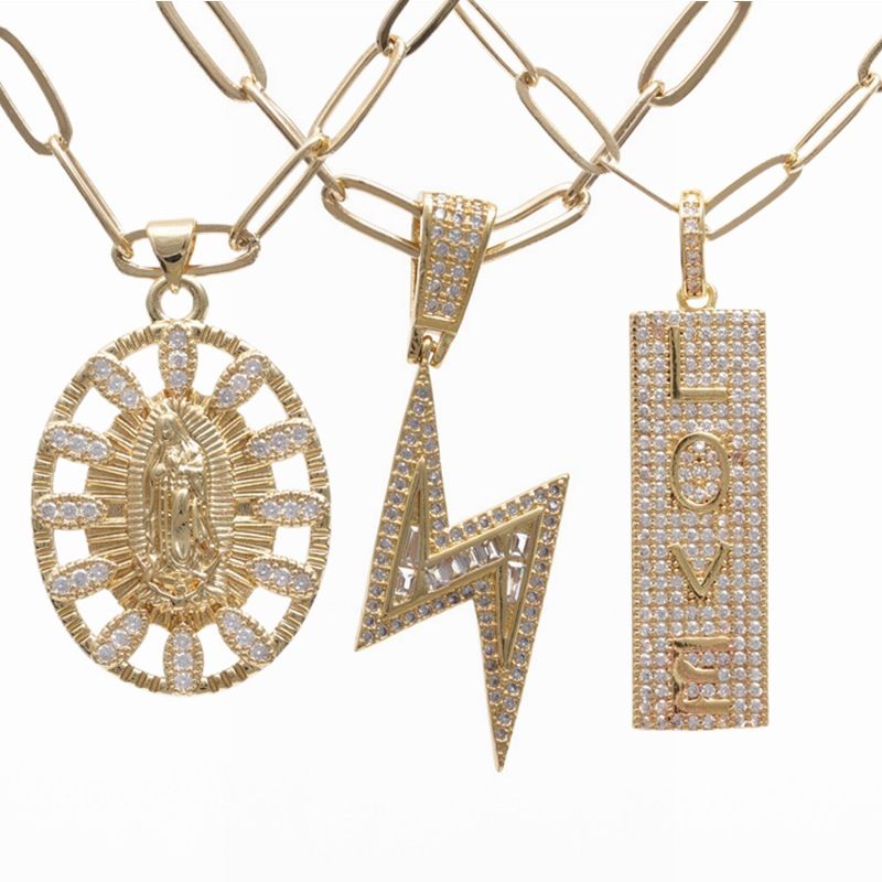 Moda Cruzar Letra Relámpago Cobre Cruz Diamantes De Imitación Collar