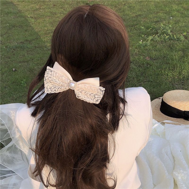 Sweet Bow Knot Chiffon Artificial Pearls Hair Clip 1 Piece