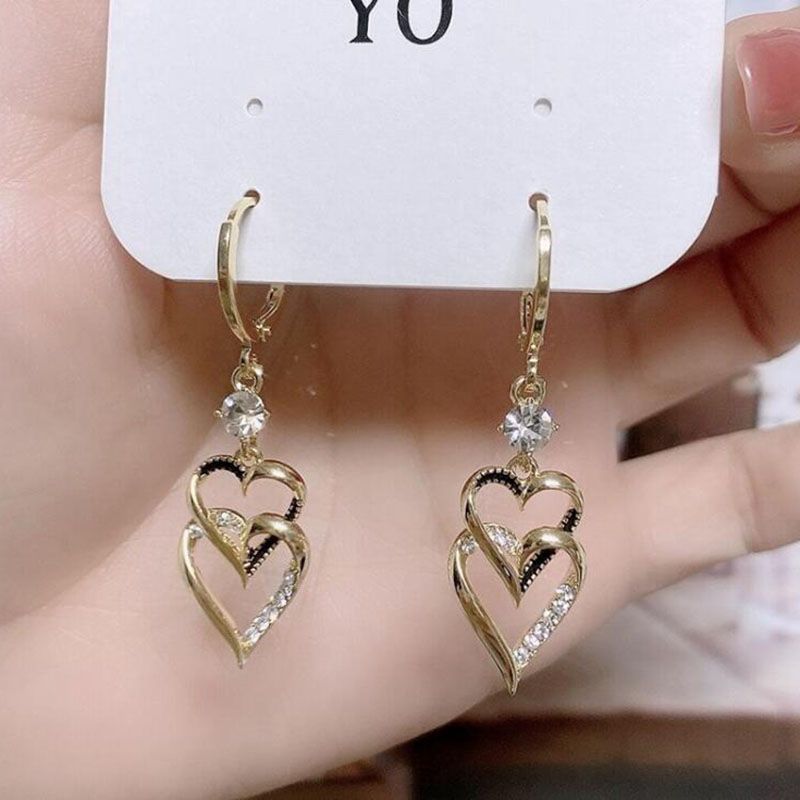 Women's Fashion Heart Shape Metal Earrings Plating Rhinestones Earrings