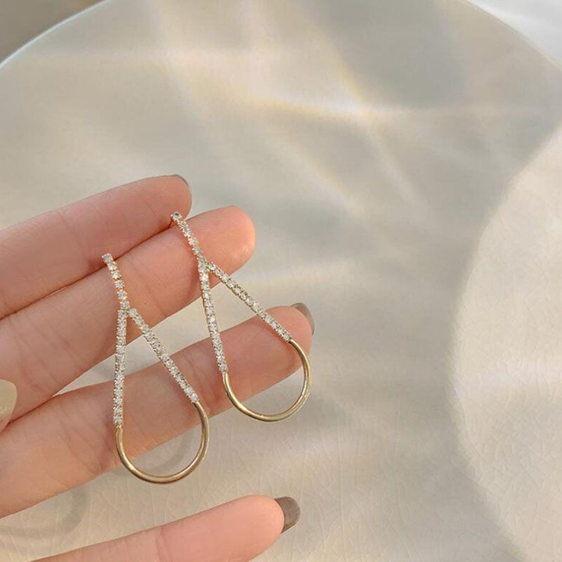 Women's Simple Style Water Droplets Brass Earrings Plating Rhinestones Earrings