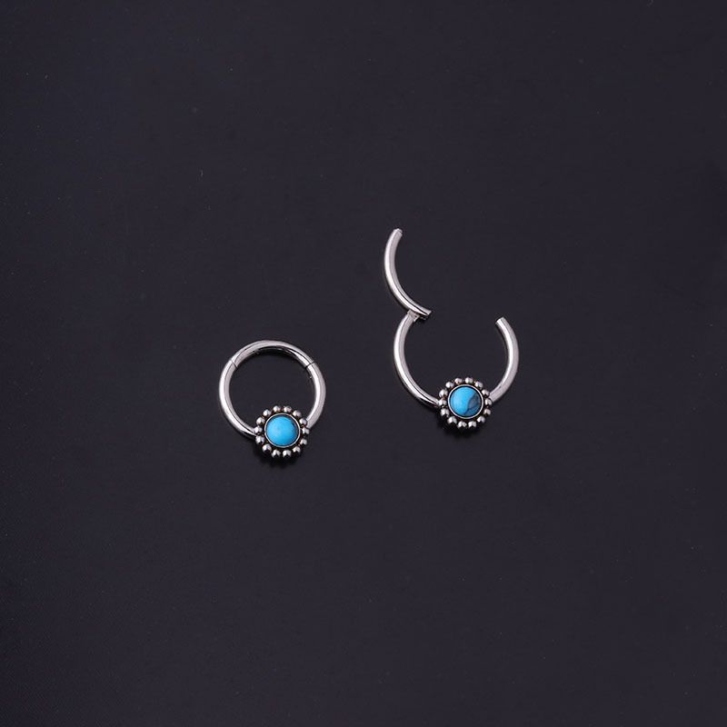 Unisex Fashion Circle Stainless Steel Metal Nose Ring Polishing Inlay Turquoise