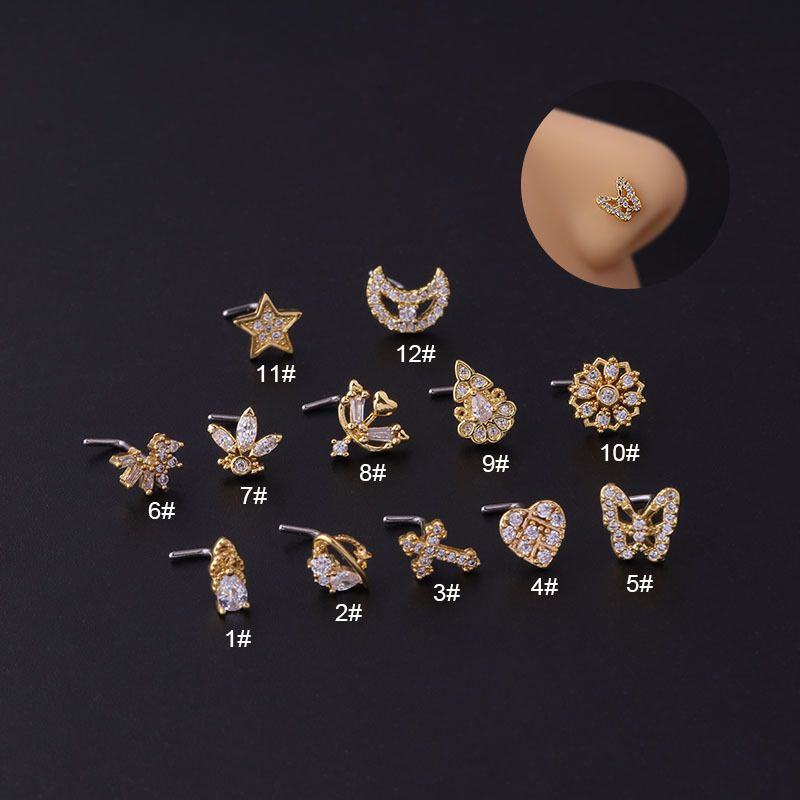 Nose Rings & Studs Fashion Flowers Butterfly 316L Stainless Steel  Copper Plating Inlay Zircon