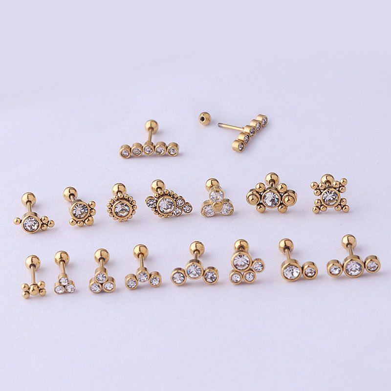 Fashion Round Plating Inlay Stainless Steel Metal Zircon Ear Studs