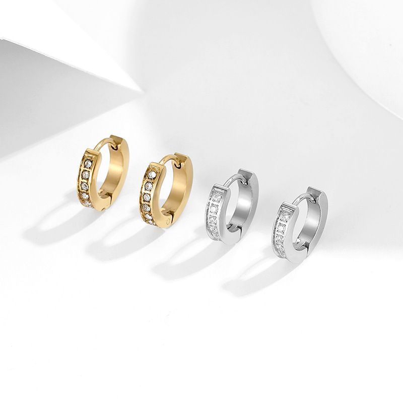 Women's Fashion Round Titanium Steel Gold Plated Zircon Earrings
