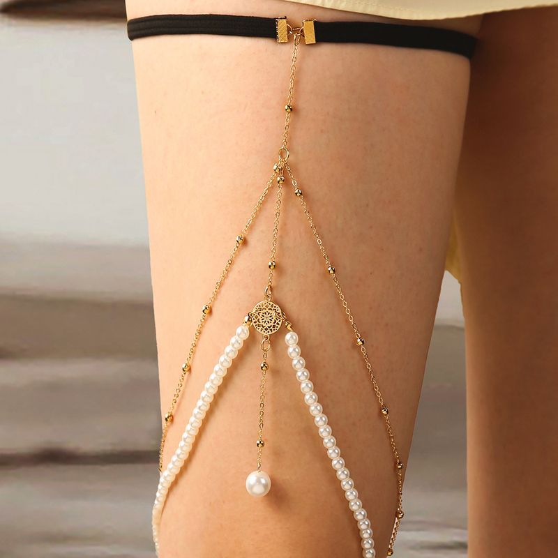 Fashion Geometric Artificial Pearls Alloy Plating Body Chain