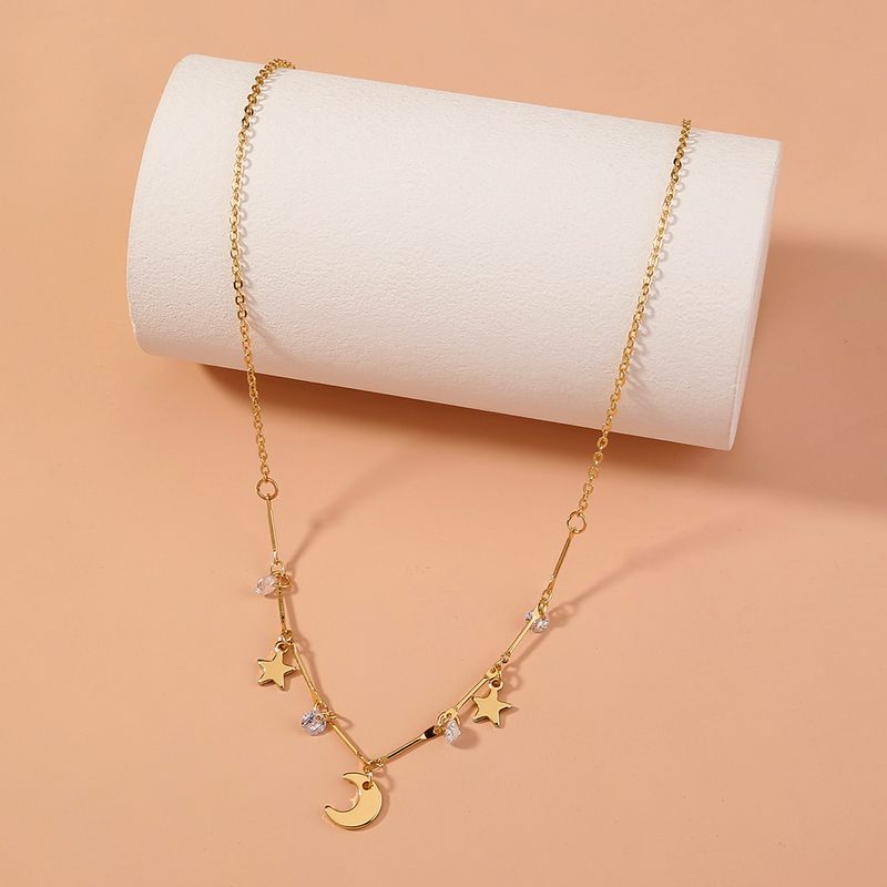 Simple Style Moon Alloy Plating Zircon Necklace