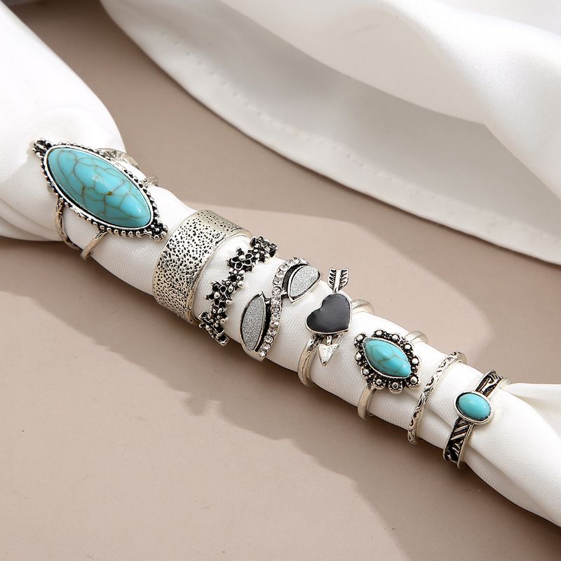 Women's Retro Ethnic Style Geometric Alloy Rings Plating Artificial Crystal Turquoise