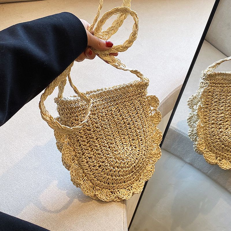 Women's Straw Solid Color Fashion Weave Square Zipper Straw Bag