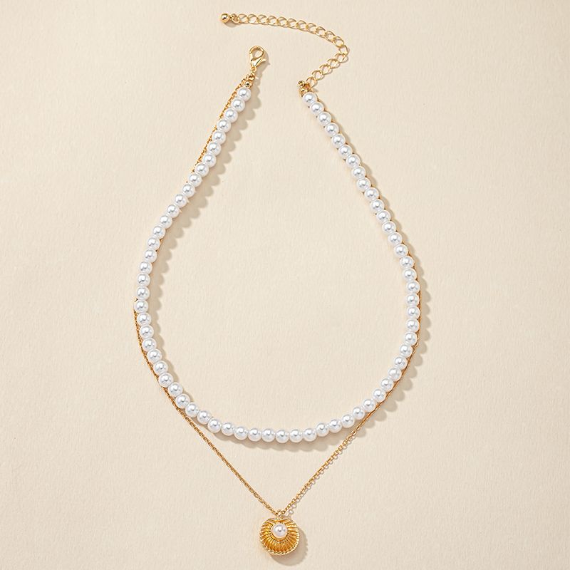 Fashion Shell Alloy Inlay Pearl Necklace