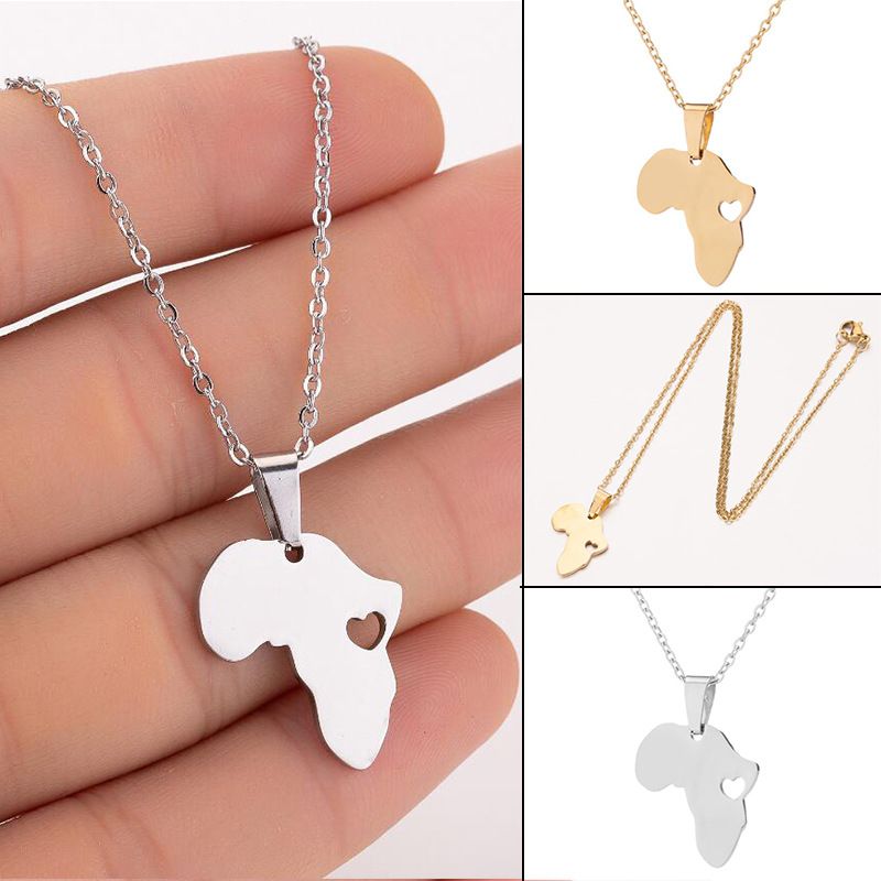 201 Stainless Steel 18K Gold Plated Fashion Plating Map Pendant Necklace