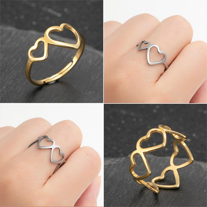 Women's Fashion Heart Stainless Steel No Inlaid Stainless Steel Rings