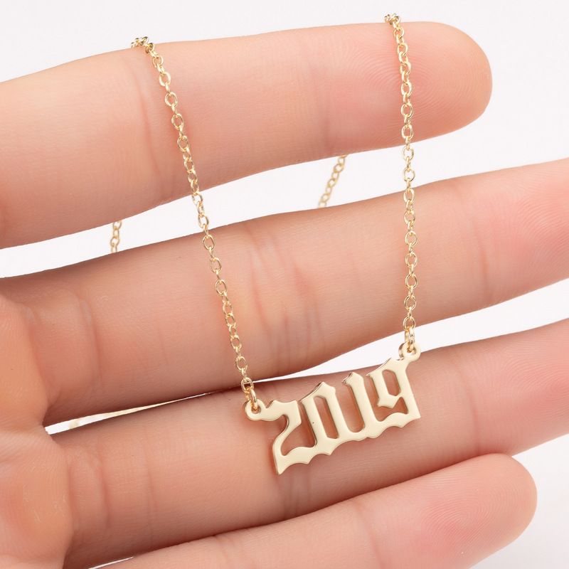 Women's Fashion Number Stainless Steel Pendant Necklace Plating Stainless Steel Necklaces