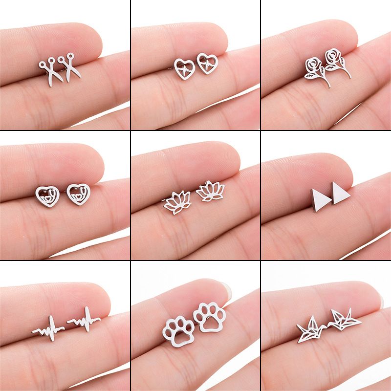Women's Simple Style Geometric Stainless Steel No Inlaid Ear Studs Stainless Steel Earrings