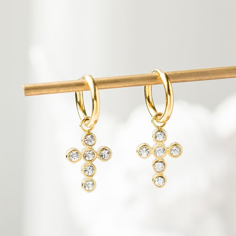 Mode Einfacher Stil Kreuzen Überzug Titan Stahl Künstliche Edelsteine Ohrringe
