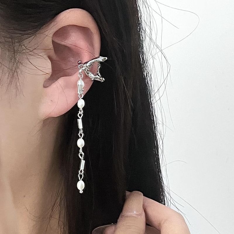 Frau Mode Geometrisch Quaste Legierung Perle Ohrringe Kette Clip & Manschette Ohrringe