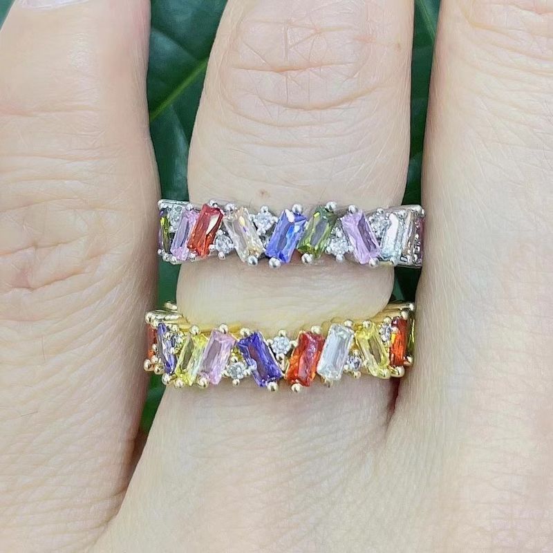 Women's Sweet Geometric Copper Zircon Rings Plating Inlaid Zircon