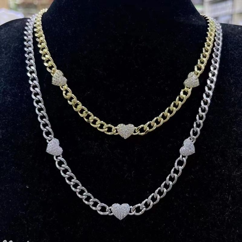 Unisex Fashion Heart Shape Copper Necklace Inlaid Zircon Zircon Necklaces