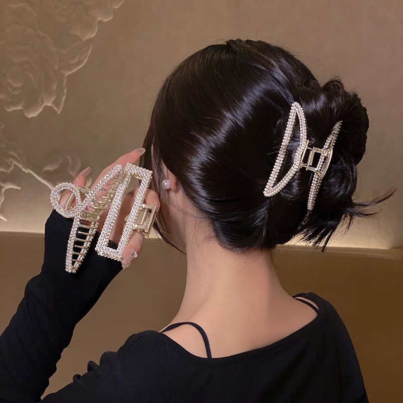 Pinzas Para El Cabello De Perlas Con Diamantes De Imitación Dignos, Accesorios Para El Cabello De Estilo Coreano, Clip De Metal Grande, Clip De Tiburón, Venta Al Por Mayor, Aro De Pelo Para Trenzas