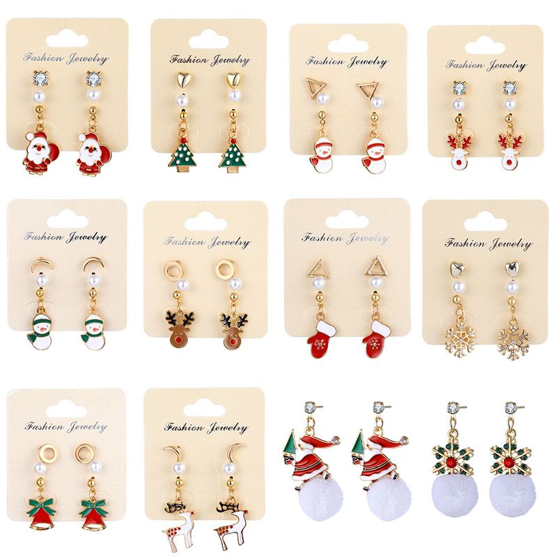 Unisex Fashion Christmas Tree Santa Claus Snowman Alloy Artificial Gemstones Earrings Drop Earrings