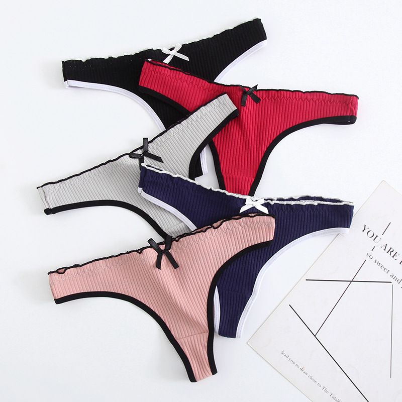 Bow Knot Cotton Low Waist Thong
