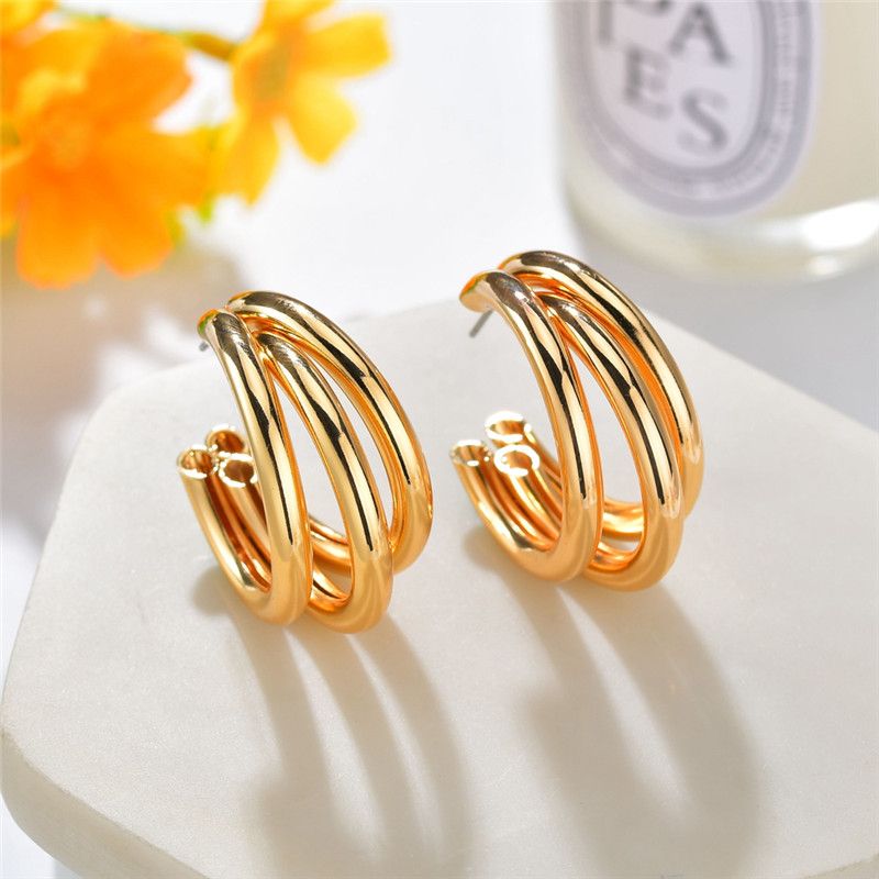 Oversized C Shape Alloy No Inlaid Earrings