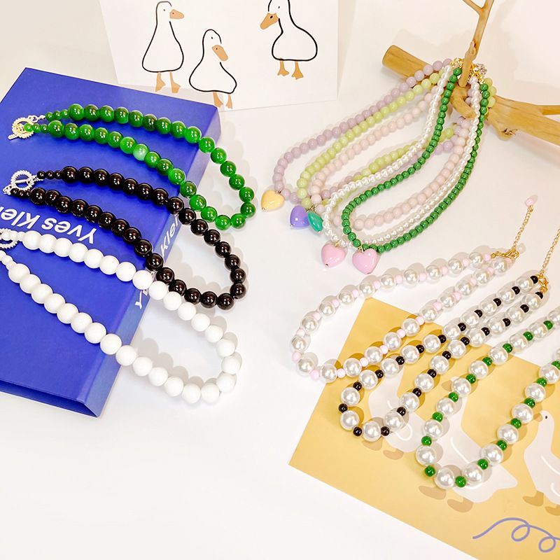 Women's Fashion Heart Solid Color Imitation Pearl Alloy Necklace Plating Necklaces