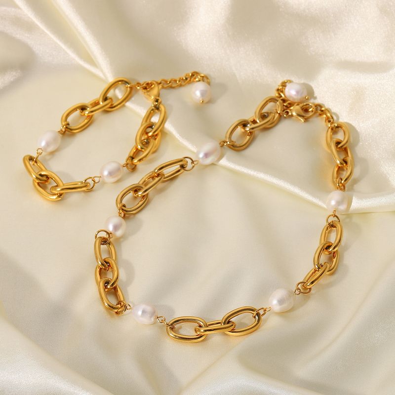Bracelets De Perles Artificielles Géométriques En Acier Inoxydable De Style Simple Pour Femmes