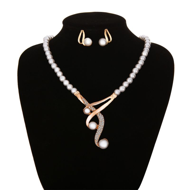 Fashion Geometric Alloy Plating Inlay Artificial Rhinestones Artificial Pearls Jewelry Set 1 Set