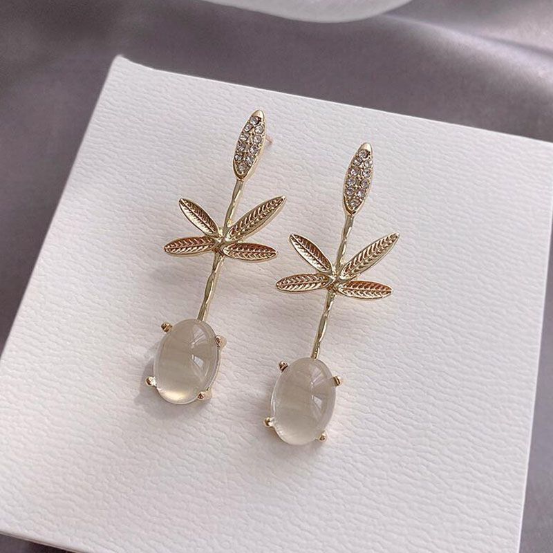 Women's Fashion Leaf Alloy Ear Studs Plating Crystal Earrings