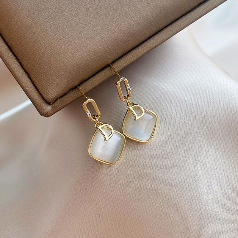 Women's Fashion Square Alloy Ear Studs Plating Opal Earrings