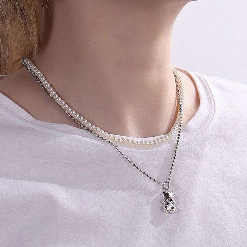 Fashion Bear Alloy Artificial Pearls Pendant Necklace