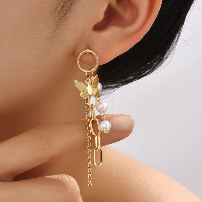 Women's Retro Fashion Geometric Butterfly Alloy Earrings Artificial Pearls Earrings