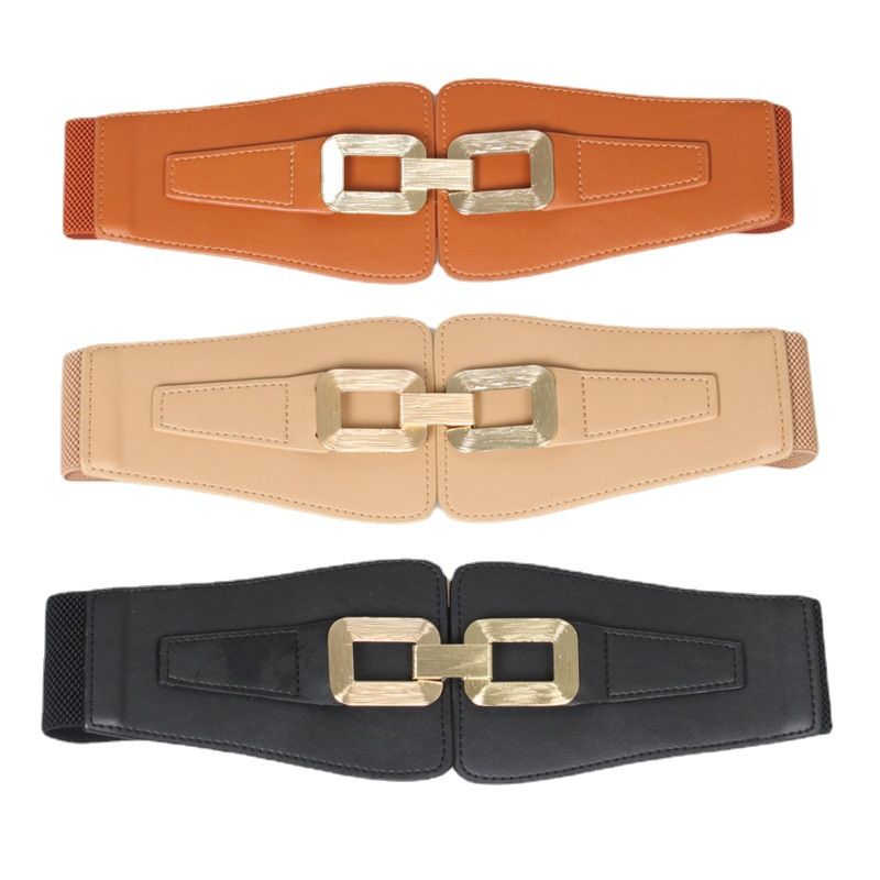 Simple Style Solid Color Pu Leather Alloy Corset Belt Metal Button