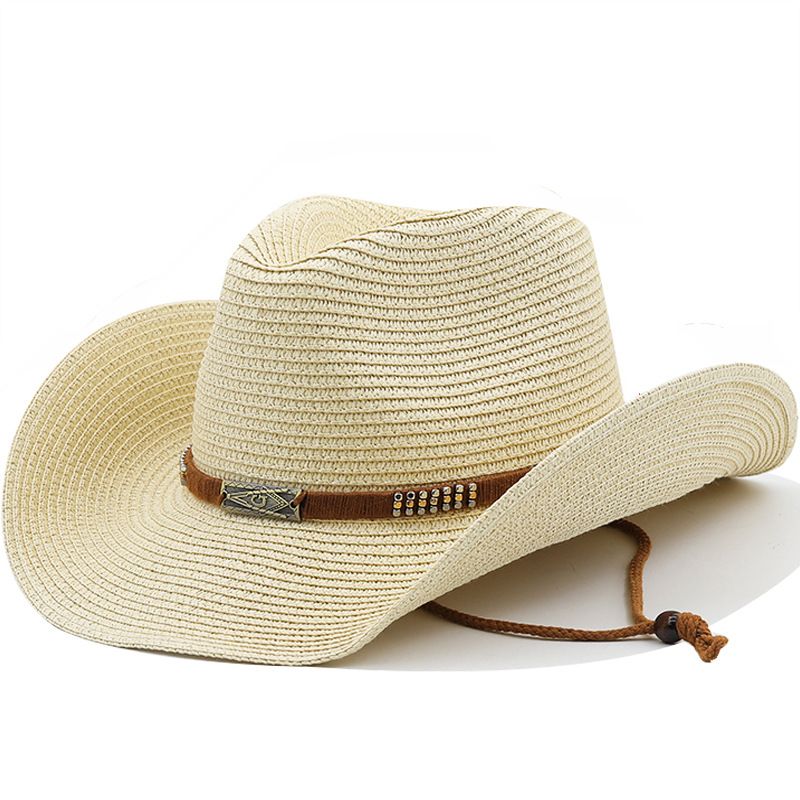 Unisex Cowboy Style Solid Color Curved Eaves Straw Hat